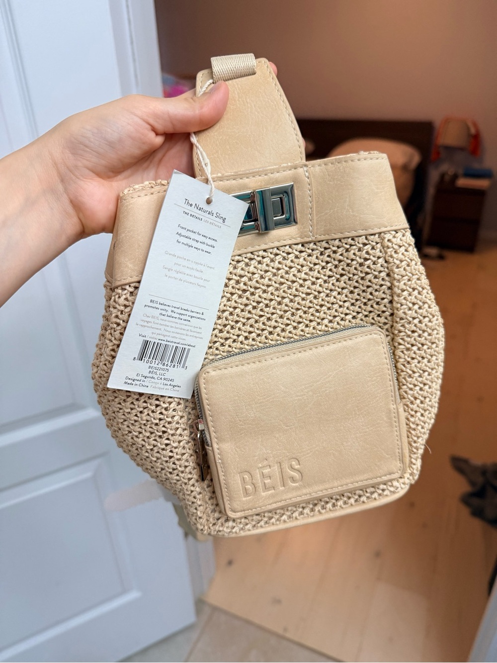 BEIS Cream Woven Mini Crossbody with Front Zip Pocket The Natural Sling